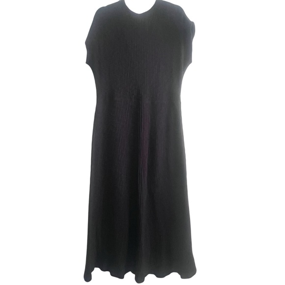 Everlane The Rib-Knit Cap-Sleeve Midi Dress Size L Black EUC - Picture 8 of 16